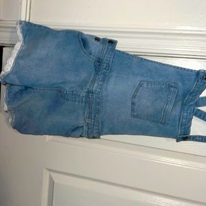 Blue Denim Lace Overall Shorts